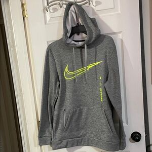 Nike Gray Hoodie with Neon Yellow Logo. Size S